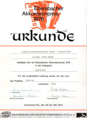 Urkunde Hauptorchester 1976
